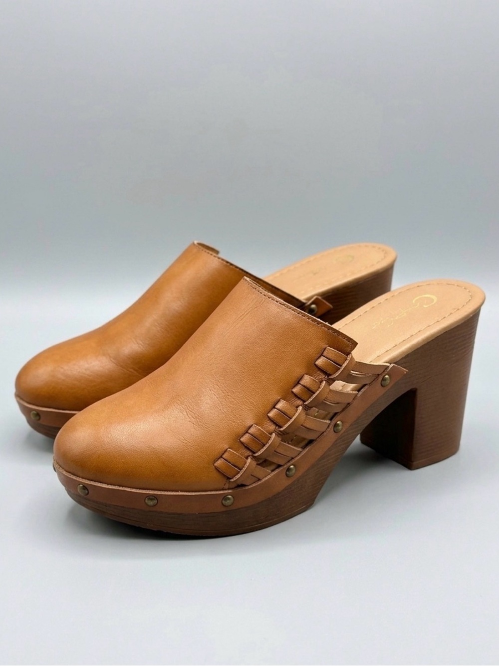 Comfort Plus Women’s Brown Faux Leather Studded Clog Mule Slip-On 11